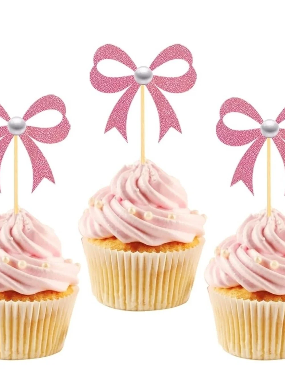 Pink Or Blue Glitter Hibiscus Cupcake Toppers- Home Party Supplies